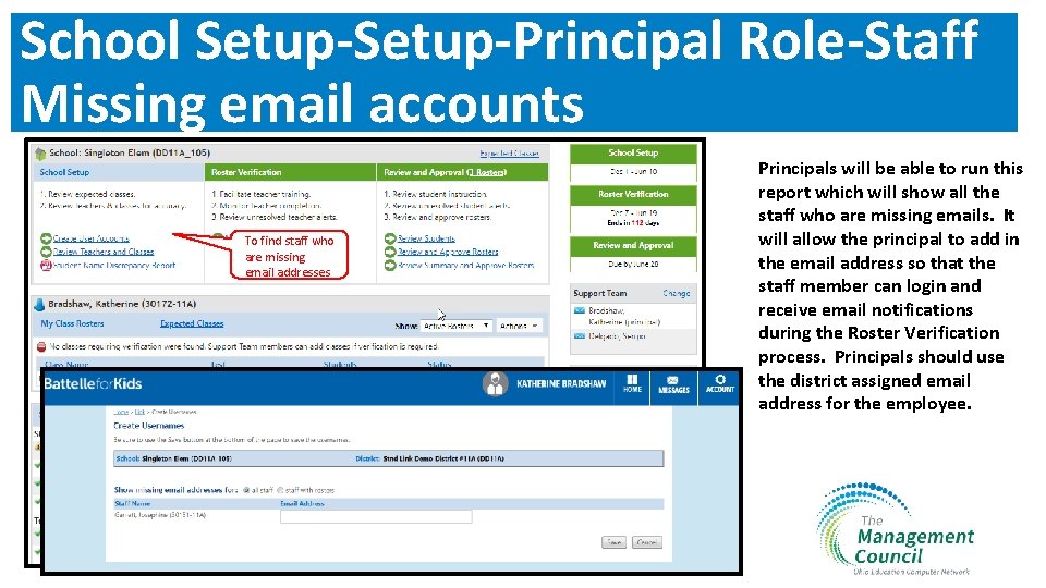 School Setup-Principal Role-Staff Missing email accounts To find staff who are missing email addresses