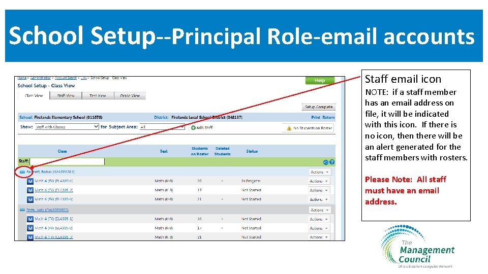 School Setup--Principal Role-email accounts Staff email icon NOTE: if a staff member has an