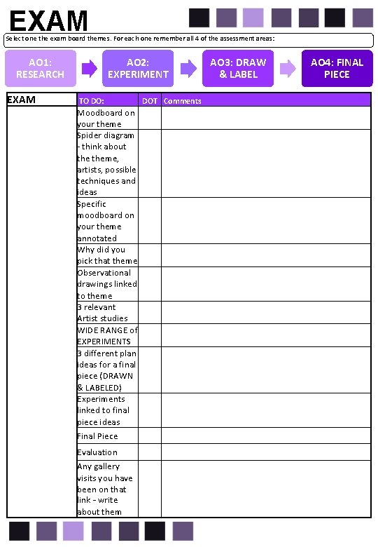 EXAM Select one the exam board themes. For each one remember all 4 of