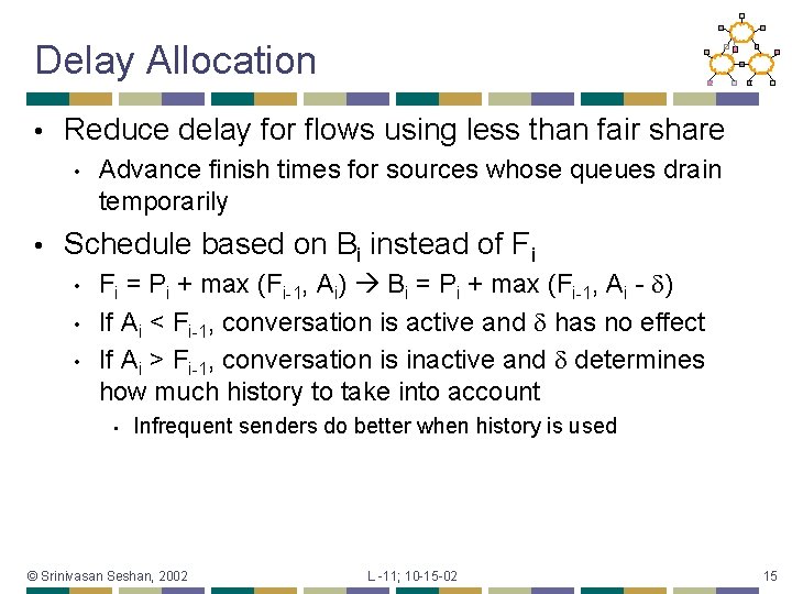 Delay Allocation • Reduce delay for flows using less than fair share • •
