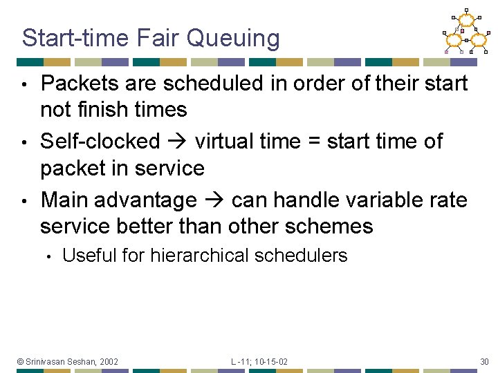 Start-time Fair Queuing Packets are scheduled in order of their start not finish times