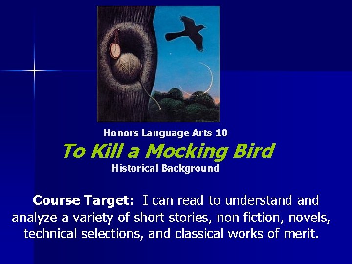 Honors Language Arts 10 To Kill a Mocking Bird Historical Background Course Target: I