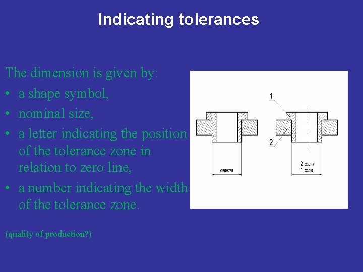 Indicating tolerances The dimension is given by: • a shape symbol, • nominal size,