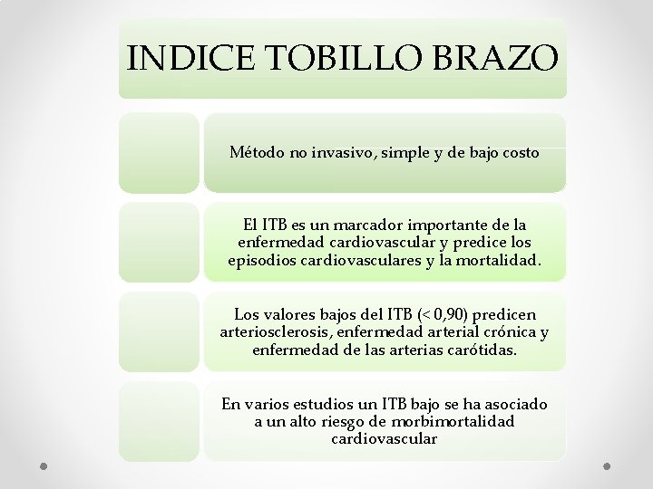 INDICE TOBILLO BRAZO Método no invasivo, simple y de bajo costo El ITB es