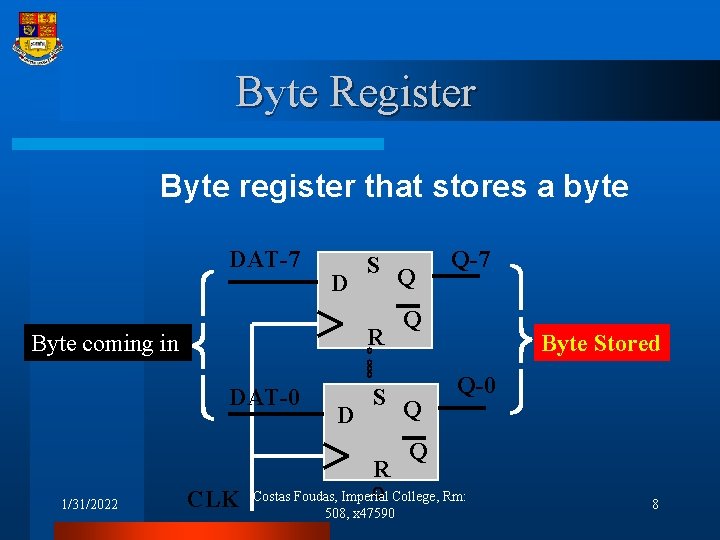 Byte Register Byte register that stores a byte Byte coming in 1/31/2022 DAT-7 S