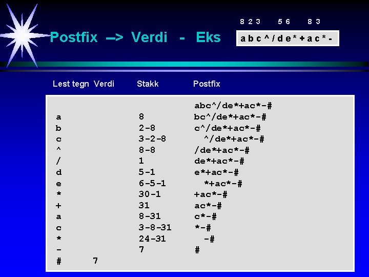 8 2 3 Postfix --> Verdi - Eks Lest tegn Verdi a b c