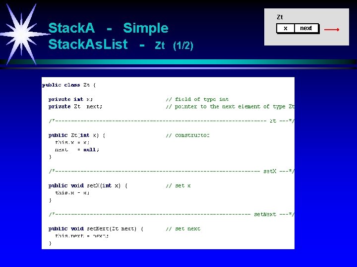 Stack. A - Simple Stack. As. List - Zt Zt x (1/2) next 