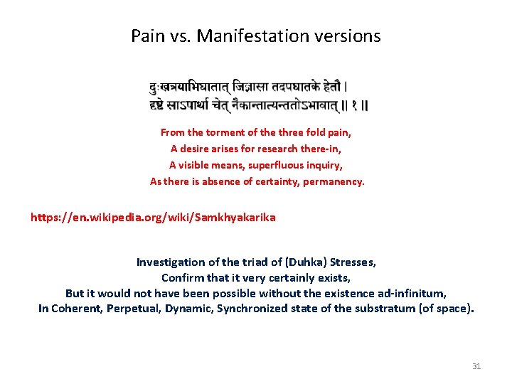 Pain vs. Manifestation versions From the torment of the three fold pain, A desire