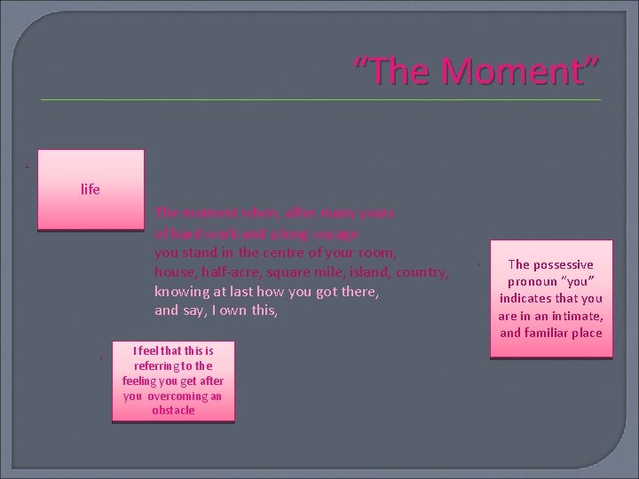 “The Moment” life The moment when, after many years of hard work and a