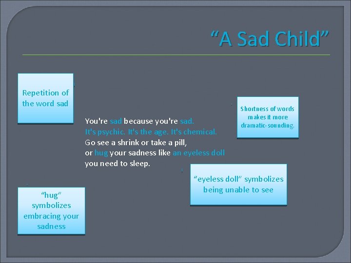 “A Sad Child” Repetition of the word sad You're sad because you're sad. It's