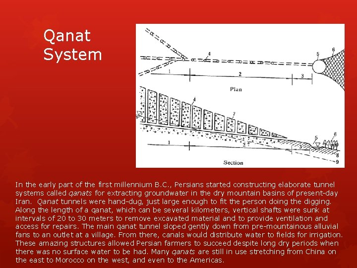 Qanat System In the early part of the first millennium B. C. , Persians