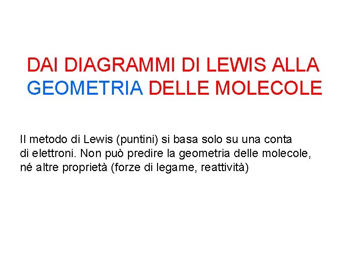 DAI DIAGRAMMI DI LEWIS ALLA GEOMETRIA DELLE MOLECOLE Il metodo di Lewis (puntini) si