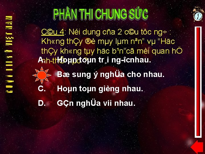 C©u 4: Néi dung cña 2 c©u tôc ng÷ : Kh «ng thÇy ®è