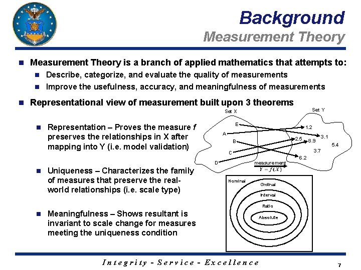 Background Measurement Theory n n Measurement Theory is a branch of applied mathematics that