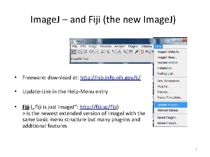 Image. J – and Fiji (the new Image. J) • Freeware: download at: http: