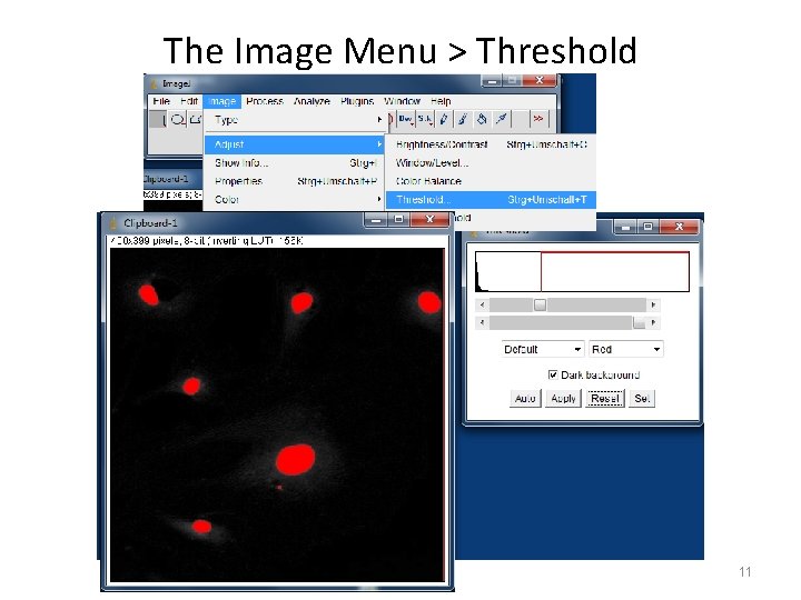 The Image Menu > Threshold 11 
