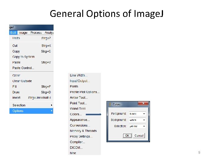 General Options of Image. J 9 