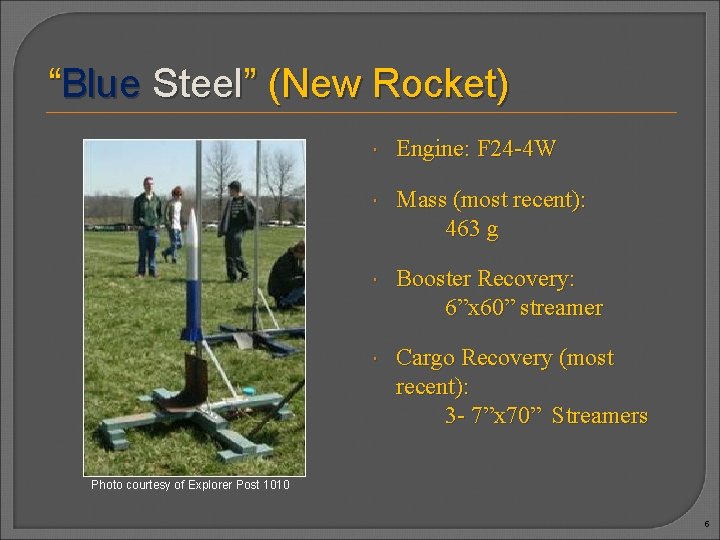 “Blue Steel” (New Rocket) Engine: F 24 -4 W Mass (most recent): 463 g