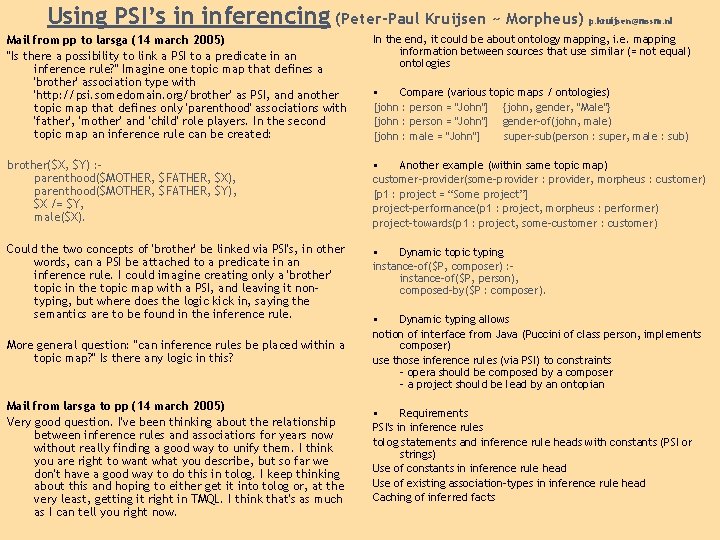 Using PSI’s in inferencing (Peter-Paul Kruijsen ~ Morpheus) p. kruijsen@mssm. nl Mail from pp