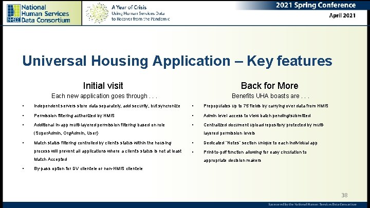Universal Housing Application – Key features Initial visit Back for More Each new application