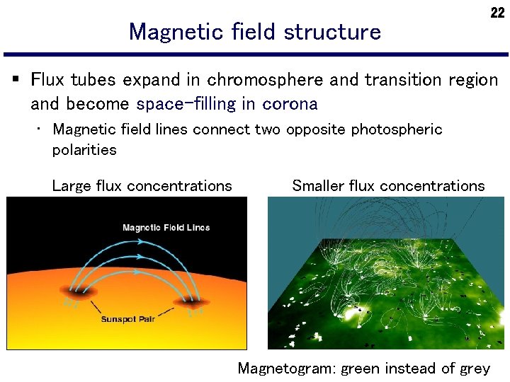 Magnetic field structure 22 § Flux tubes expand in chromosphere and transition region and