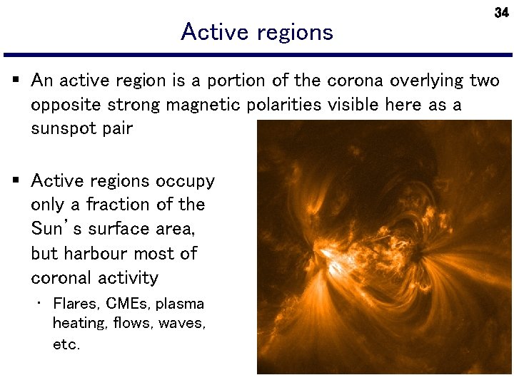 Active regions 34 § An active region is a portion of the corona overlying