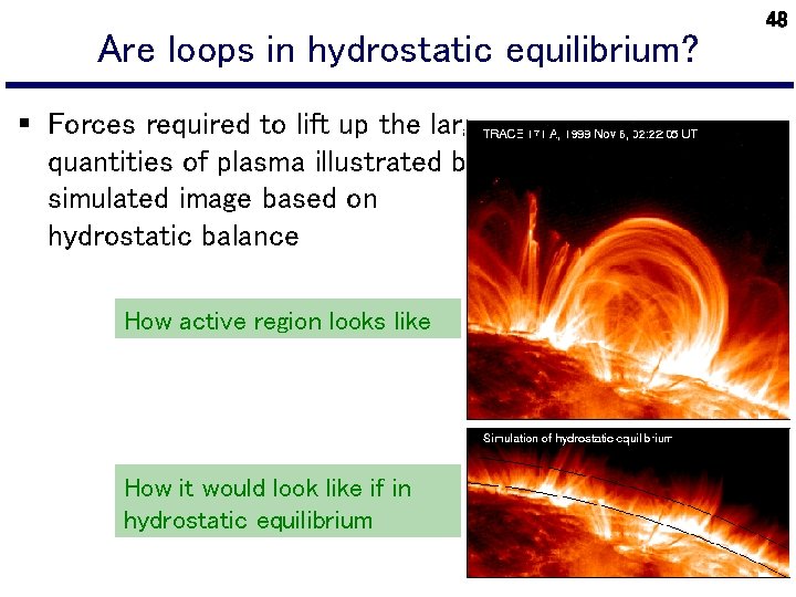 Are loops in hydrostatic equilibrium? § Forces required to lift up the large quantities