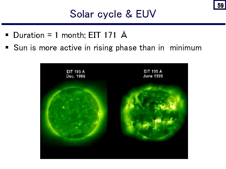 Solar cycle & EUV § Duration = 1 month; EIT 171 Å § Sun