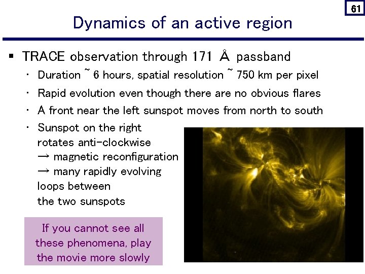Dynamics of an active region § TRACE observation through 171 Å passband • •