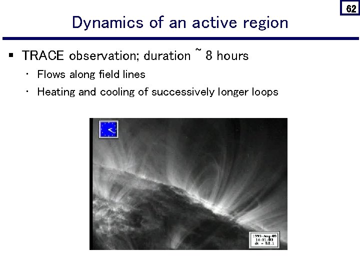 Dynamics of an active region § TRACE observation; duration ~ 8 hours • Flows