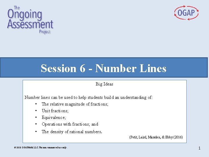 Session 6 - Number Lines Big Ideas Number lines can be used to help