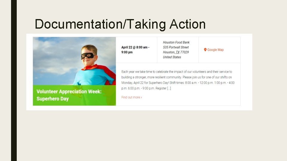 Documentation/Taking Action 