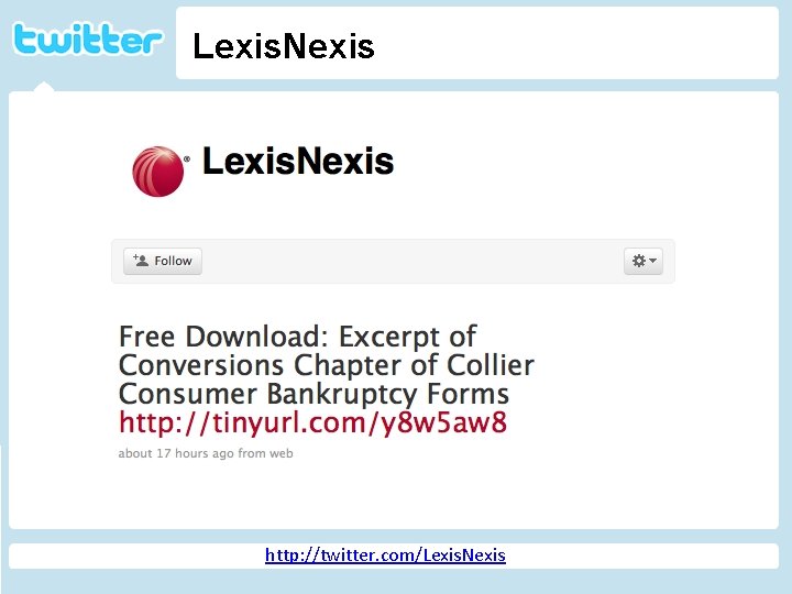 Lexis. Nexis Twitter http: //geekandpoke. typepad. com/ge ekandpoke/2009/04/web-20 -isover. html http: //twitter. com/Lexis. Nexis