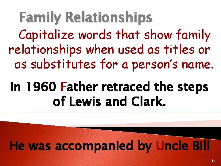 Family Relationships Capitalize words that show family relationships when used as titles or as