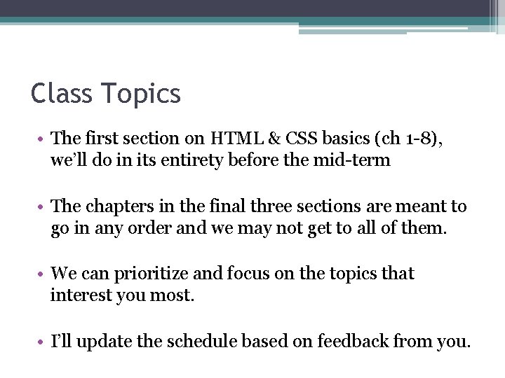 CS 134 Web Site Design Development Class Overview