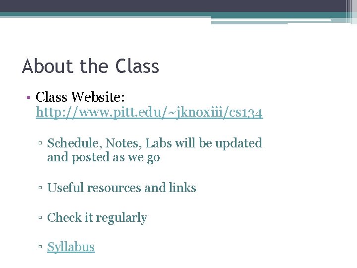 CS 134 Web Site Design Development Class Overview