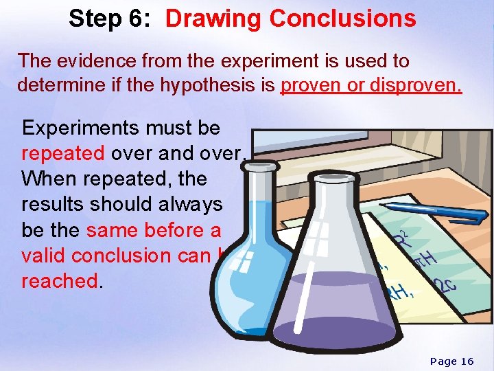 Step 6: Drawing Conclusions The evidence from the experiment is used to determine if