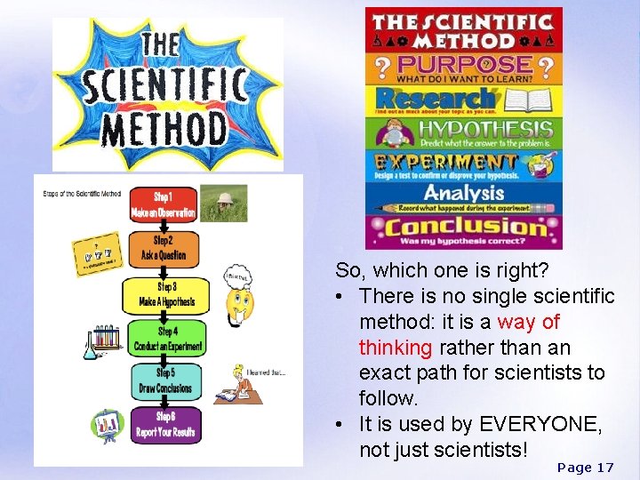 So, which one is right? • There is no single scientific method: it is