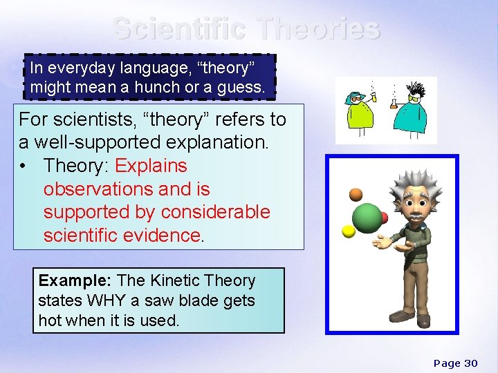 Scientific Theories In everyday language, “theory” might mean a hunch or a guess. For