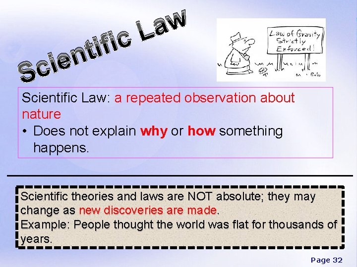 S n e ci w a L c i f ti Scientific Law: a