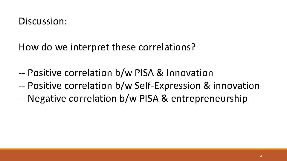 Discussion: How do we interpret these correlations? -- Positive correlation b/w PISA & Innovation