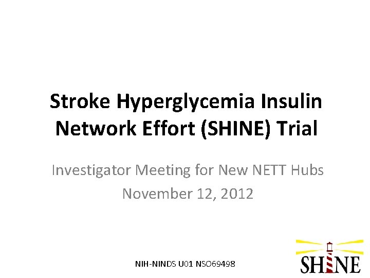 Stroke Hyperglycemia Insulin Network Effort (SHINE) Trial Investigator Meeting for New NETT Hubs November