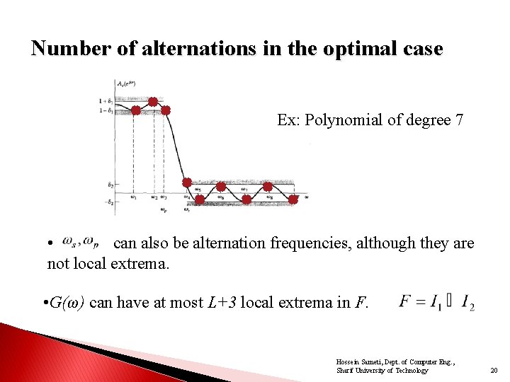 Number of alternations in the optimal case Ex: Polynomial of degree 7 • can