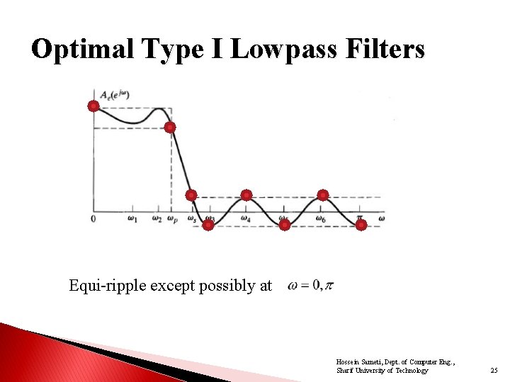 Optimal Type I Lowpass Filters Equi-ripple except possibly at Hossein Sameti, Dept. of Computer