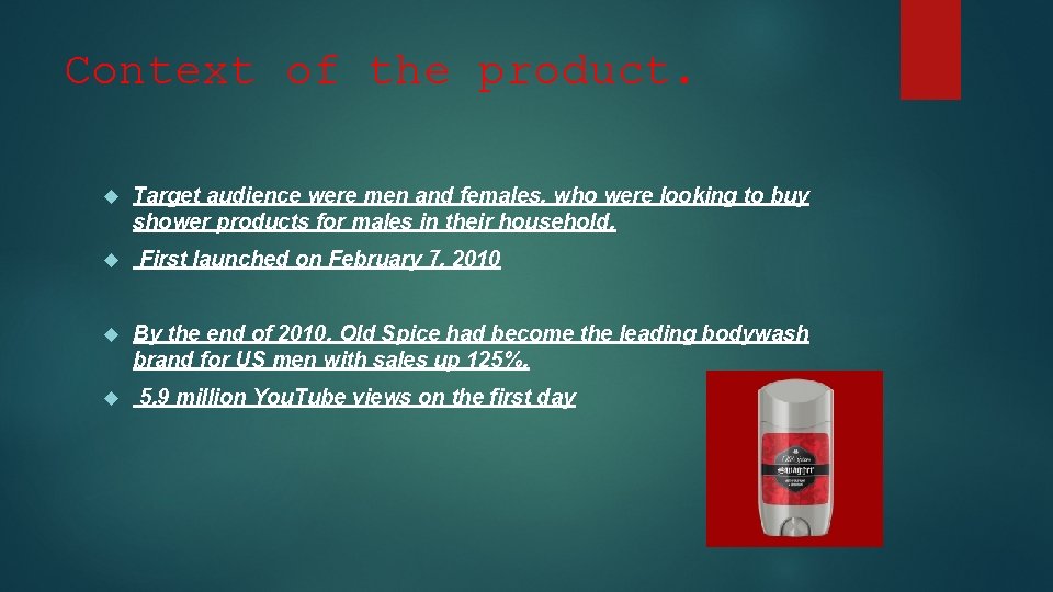 Context of the product. Target audience were men and females, who were looking to