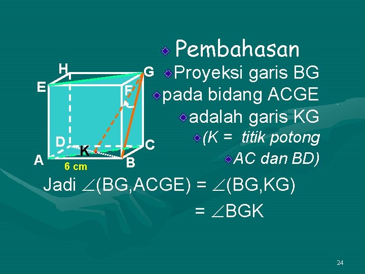 Pembahasan H G E F D A K 6 cm C B Proyeksi garis