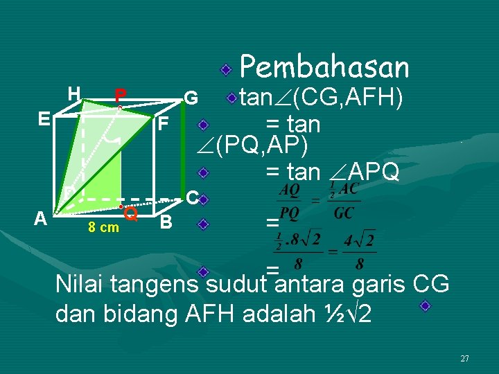 H P E 8 cm Q tan (CG, AFH) = tan (PQ, AP) =