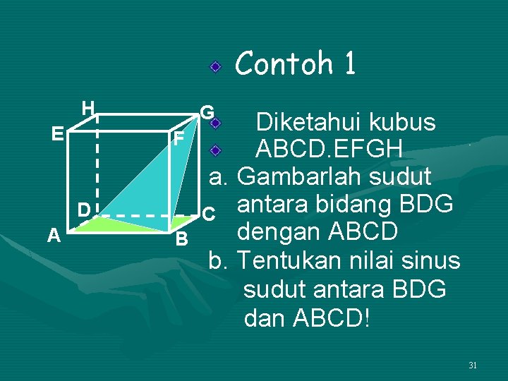 Contoh 1 H E G F D A B Diketahui kubus ABCD. EFGH a.