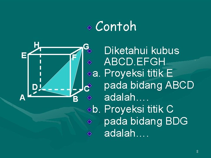 Contoh H E G F D A B Diketahui kubus ABCD. EFGH a. Proyeksi