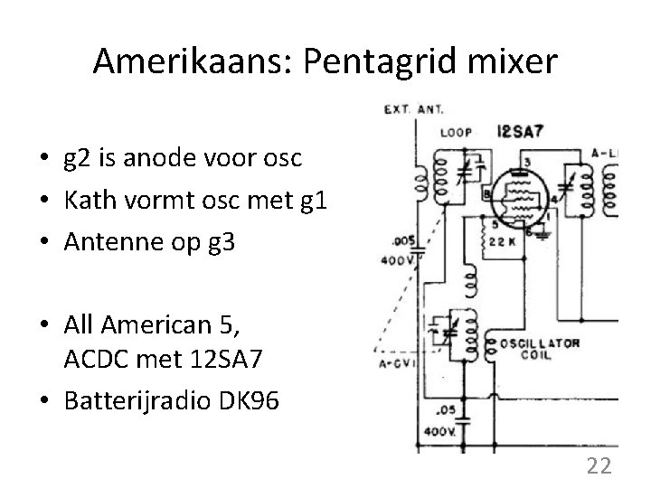 Amerikaans: Pentagrid mixer • g 2 is anode voor osc • Kath vormt osc